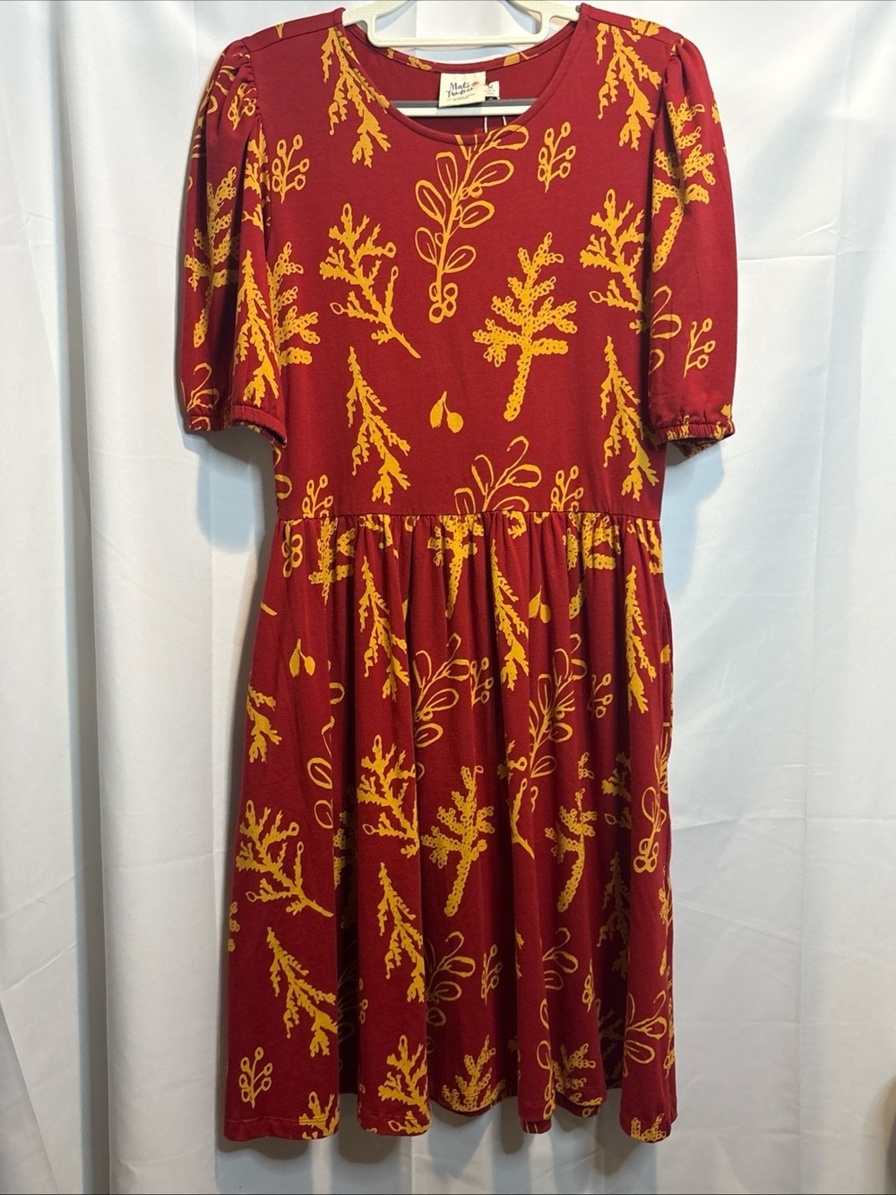 Mata Traders Red Dress with Mustard Floral Print